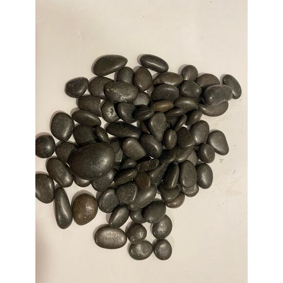 Artificial Plant with Stone Style Planter on Silver Tray with Black River Rocks - Picture 10 of 10